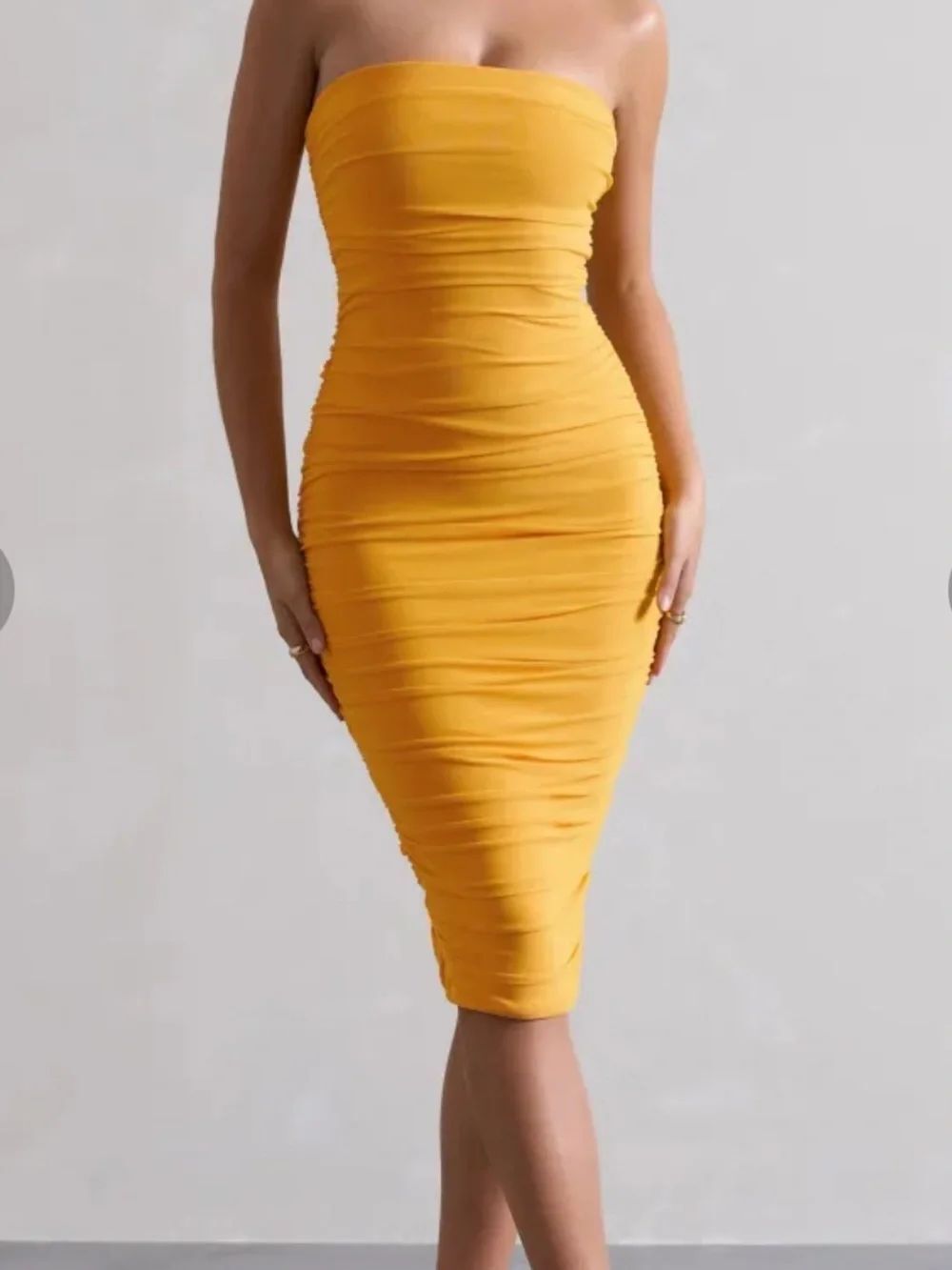 Club L My Girl Mango Strapless Bodycon Ruched Mesh Midi Dress 8 NWT